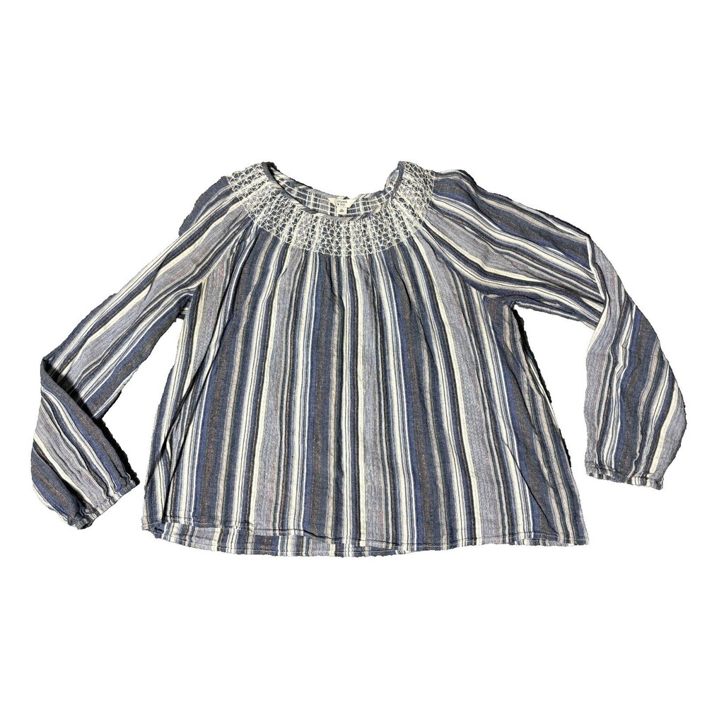 CROWN & IVY Top Womens XL Blue Metallic Long Sleeve Blouse Shirt Striped